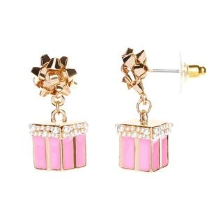 LC Lauren Conrad | Winter Wonderland Present Gift Drop Earring Pink/Pearl/Gold